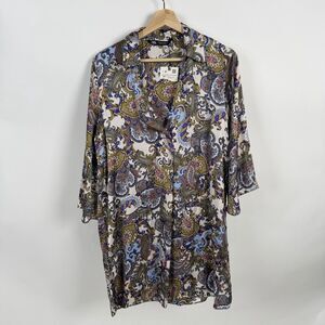 ZARA Satin Mini Dress Womens Medium  Paisley Floral Print  Boho Colorful No Belt